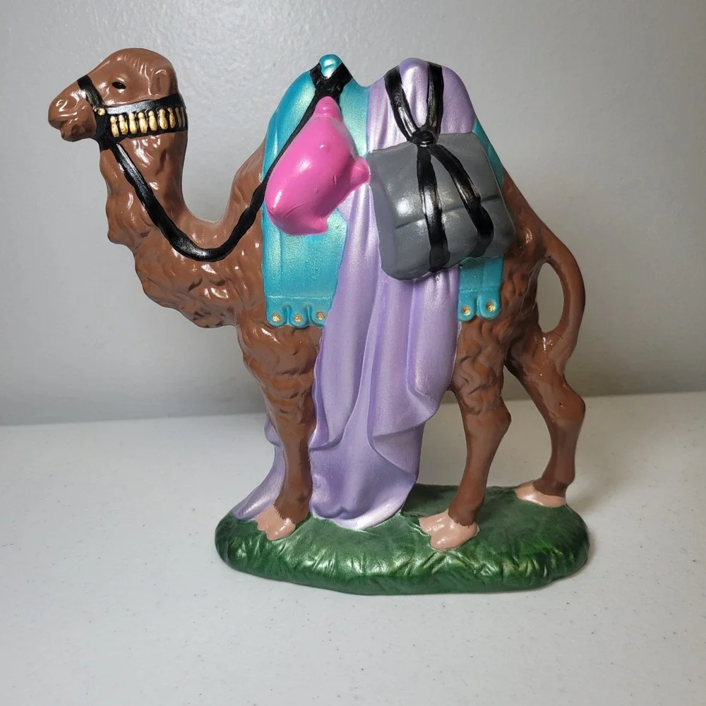 Atlantic Mold Nativity Camel Ceramic Vintage Standing Figurine Brown Teal Purple